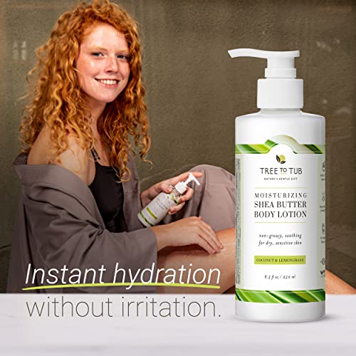 Tree to Tub Moisturizing Shea Butter Lotion for Extremely Dry Skin - Lemongrass & Coconut Body Cream for Women & Men