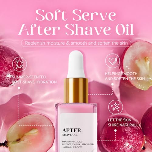 Strawberry Vanilla After Shave Oil for Women - Smooth Skin & Hyaluronic Acid - Prevent Ingrown Hairs & Dryness - Fast Ab