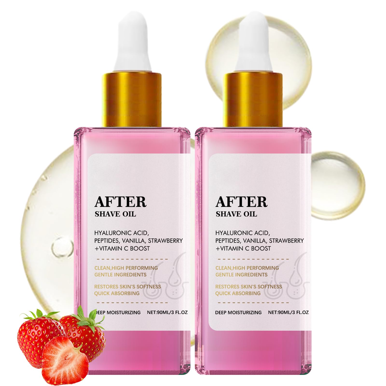 Strawberry Vanilla After Shave Oil for Women - Smooth Skin & Hyaluronic Acid - Prevent Ingrown Hairs & Dryness - Fast Ab