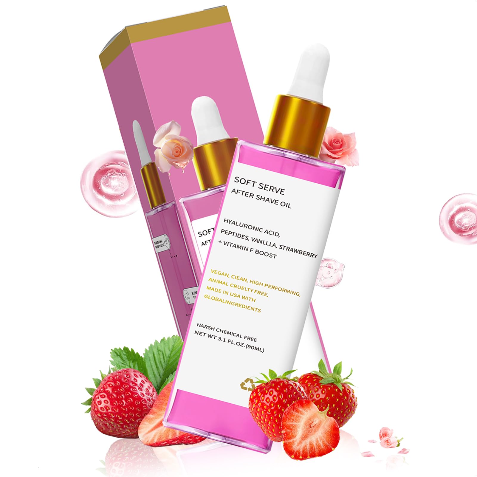 Strawberry Vanilla After Shave Oil for Smooth Skin, Soft Serve After Shave Oil with Hyaluronic Acid & Peptides (1 PCS, 9