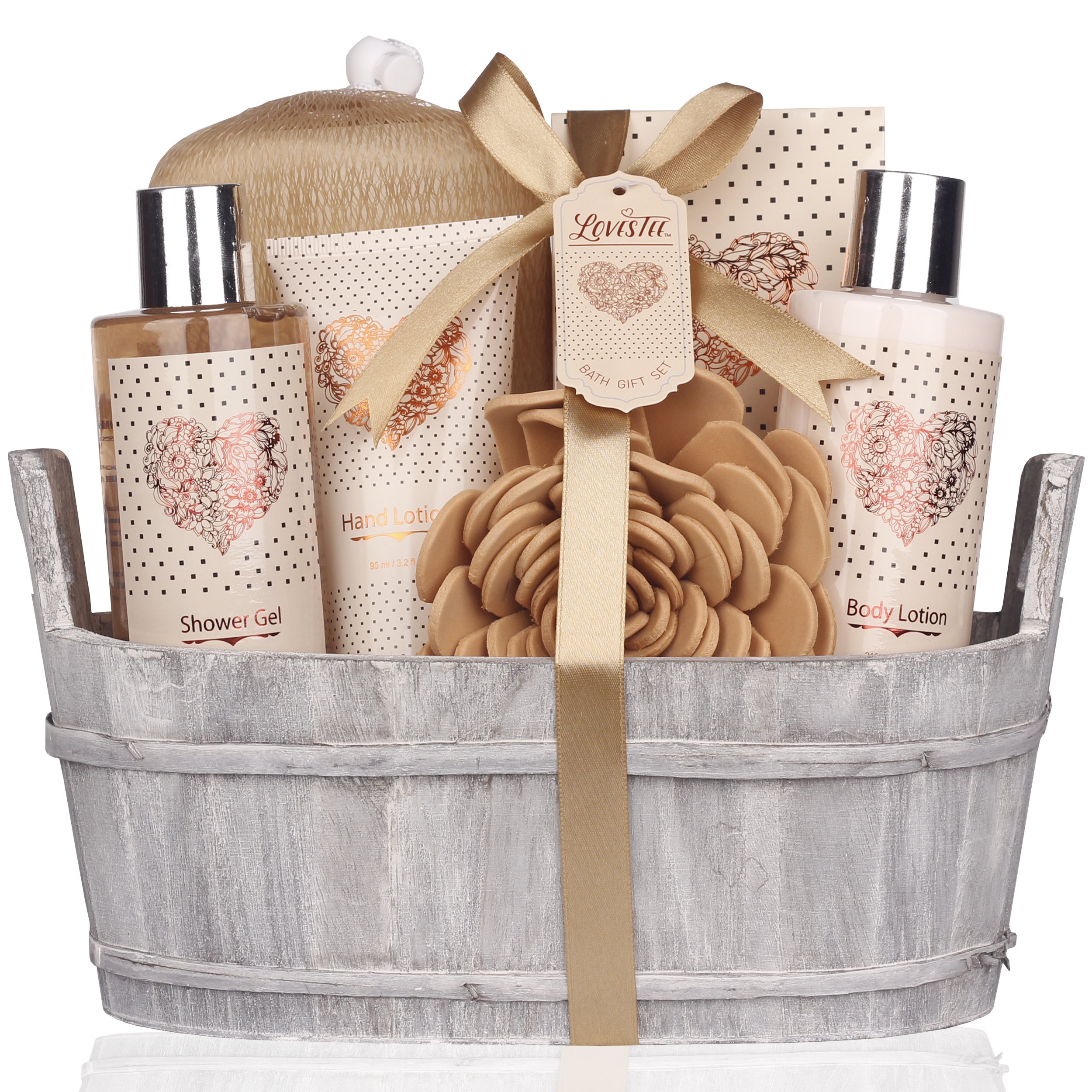 Lovestee Spa Gift Basket for Vanille Lovers - Bath and Body Set Includes Shower Gel, Body Lotion, Hand Lotion, Bath Salt